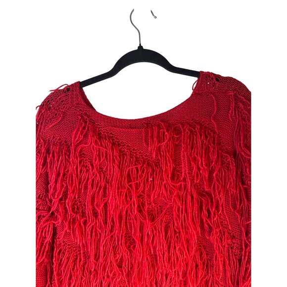 Wise Italy Red Fringe Sweater S 80% Acrylic 20% Wool - Picture 9 of 15